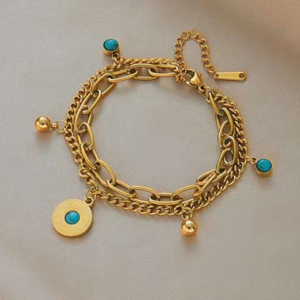 Gold and Turquoise Charm Bracelet A1423